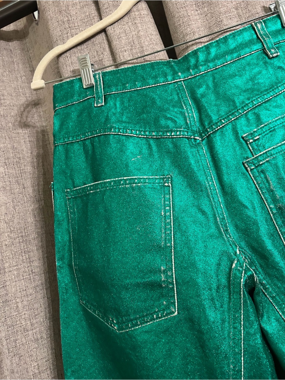 3. Free People Moxie barrel jeans metallic emerald green 24 & 28 - Picture 14 of 16